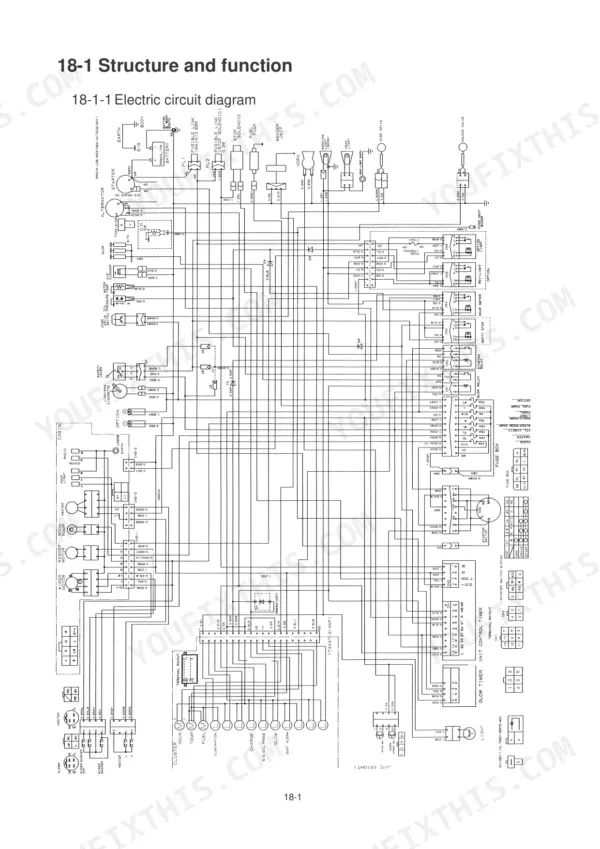 Hyundai Robex 15-7 electric circuit diagram showing wiring connections for the starter, alternator, fuse box, and cabin components.