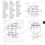 Iseki TG5330, TG5390, TG5470 hydrostatic transmission exploded view diagram and component parts list.