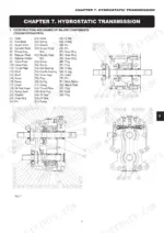 Iseki TG5330, TG5390, TG5470 hydrostatic transmission exploded view diagram and component parts list.