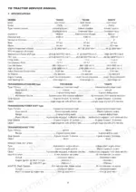 Iseki TG5330, TG5390, TG5470 service manual specifications table for engine, transmission, and PTO systems.