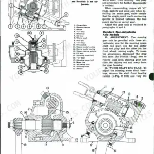 J.i.case 400-815B manual steering gear exploded view, component diagrams, and adjustment procedures for worm shaft end play.