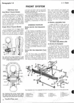 J. I. Case 430-640 manual: Front system procedures, tricycle axle, steering knuckles, and non-adjustable front axle diagrams.