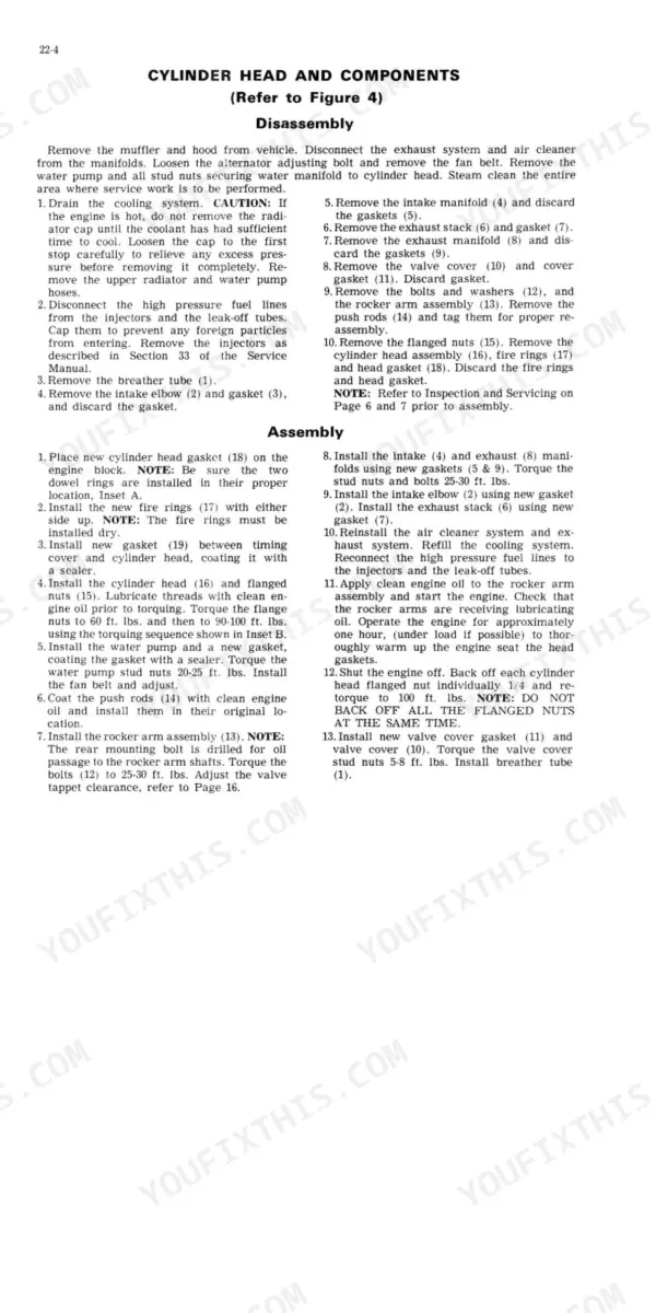 J I Case 450 CRAWLER cylinder head and components disassembly and assembly service procedures.