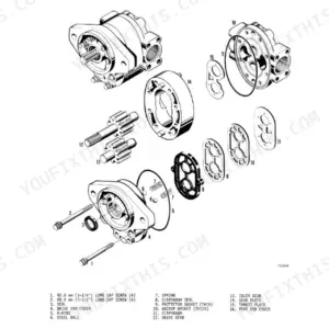 J I Case 480C, 480C LOADER BACKHOE exploded view diagram of the Cessna hydraulic pump components and parts list.