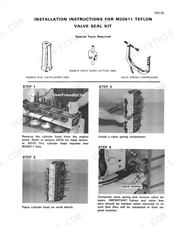 J I Case 480C, 480C LOADER BACKHOE valve seal kit installation procedure steps 1-4 with tool diagrams.