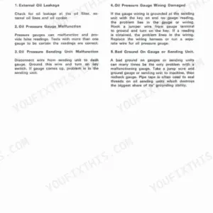 J I Case 580C Loader Backhoe troubleshooting guide for low engine oil pressure and gauge malfunctions.
