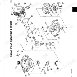 John Deere 12PB, 12PC, 12SB, 14PB, 14PT, 14PZ, 14SB, 14SC, 14SX, 14SE, 14ST, 14SZ Briggs & Stratton 2-cycle engine exploded view