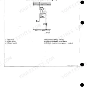 John Deere 1350-3650 wiring diagram for S2 current circuit electrical cold weather starting aid relay and glow plug.