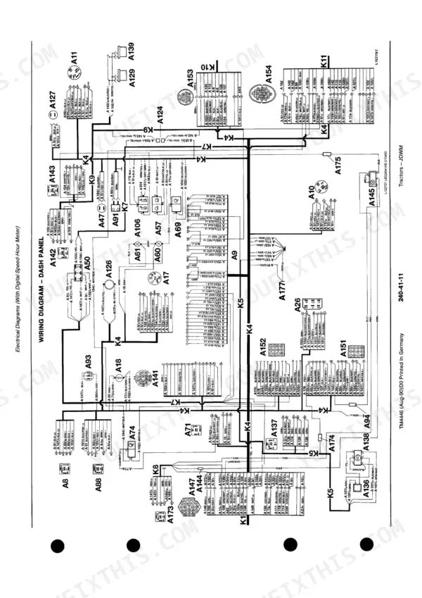 John Deere 1350-3650 wiring diagram for the dash panel with digital speed-hour meter, showing electrical connections.