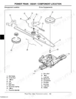 john-deere-14-542gs-1642hs-17-542hs-lawn-tractor-technical-manual-exploded-view-169.webp John Deere 14.542GS, 1642HS, 17.542HS power train gear drive components exploded view diagram with parts list.