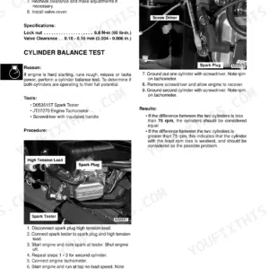 John Deere 1438GS-2046HV, Sabre Lawn: Briggs & Stratton Intek V-Twin cylinder balance test procedure and spark tester guide.