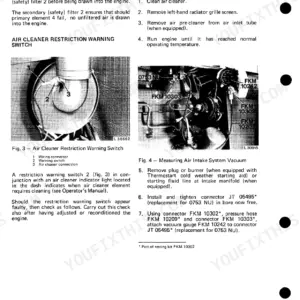 John Deere 1640, 1840, 2040, 2040S air cleaner restriction warning switch and air intake vacuum check.