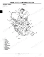 john-deere-2305-compact-utility-tractor-technical-manual-tm2289-exploded-view-34.webp John Deere 2305 3TNV76 engine left rear view component location diagram with labeled parts list.