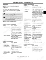 john-deere-2305-compact-utility-tractor-technical-manual-tm2289-troubleshooting-41.webp John Deere 2305 3TNV76 engine troubleshooting table for oil pressure, crankcase contamination, and diagnostic symptoms.