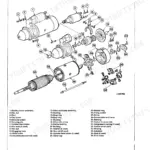 John Deere 2355, 2555, 2755, 2855N starting motor exploded view diagram with numbered component parts list.