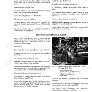 John Deere 3030, 3130 tractor engine removal and installation procedures with clutch housing separation diagram.