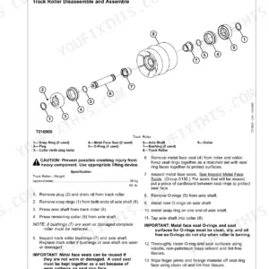 John Deere 313, 315, CT315 track roller exploded view diagram and disassembly, assembly repair procedures.