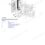 John Deere 318D, 319D, 320D, 323D engine cooling system component location diagram with numbered parts legend.