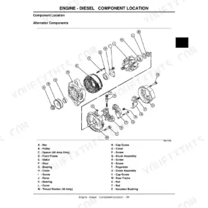 John Deere 3225C, 3235C, 3245C, Lightweight Fairway exploded view diagram of diesel engine alternator components.