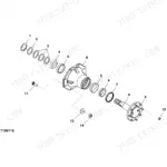 John Deere 325, 328 exploded view diagram of the axle housing assembly showing bearings, seals, and axle shaft components.