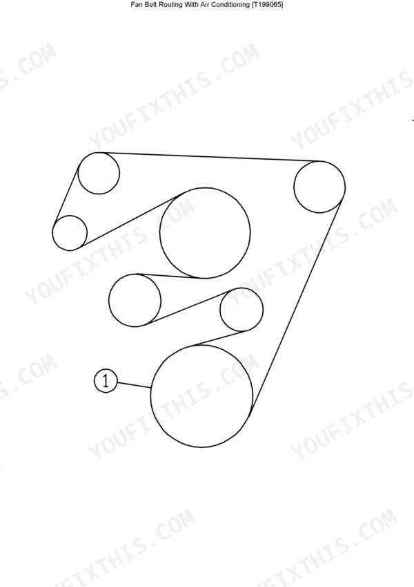 John Deere 325, 328 fan belt routing diagram with air conditioning, showing pulley configuration and belt path.