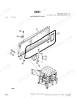 john-deere-350d-400d-articulated-dump-truck-parts-catalog-pc9106-cab-parts-344.webp John Deere 350D, 400D exploded view of cab door assembly, including hinges, gas strut, and weather stripping seal.