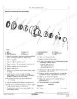 John Deere 410E exploded view of non-powered wheel axle hub assembly, including removal and installation procedures.