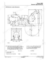 John Deere 410E backhoe loader dimensions diagram showing side and rear views with measurement reference points.