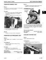 john-deere-425-445-455-lawn-and-garden-tractors-technical-manual-tm1517-wiring-84.webp John Deere 425, 445, 455 engine cooling system tests: radiator bubble, thermostat, cap pressure, and leak test procedures.