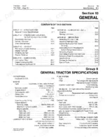 john-deere-4320-tractor-technical-manual-tm1029-specs-5.webp John Deere 4320, 4320 Tractor technical manual section 10 table of contents and general tractor specifications page.