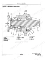 John Deere 444D, 544D, 644D exploded view of the differential input quill and spiral bevel pinion shaft assembly.