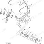 John Deere 444H, 544H, TC44H, TC54H exploded view diagram of rear differential supports and mounting components.