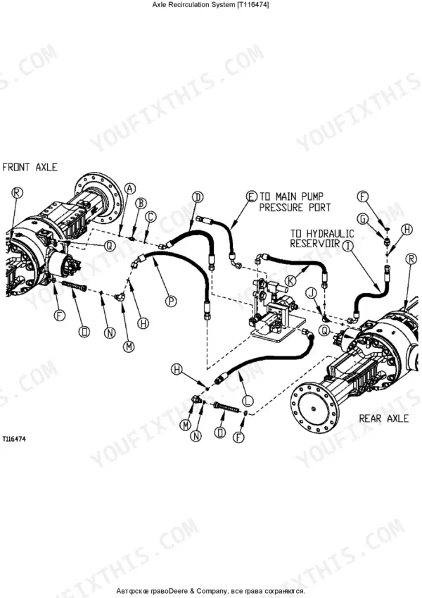 John Deere 444H, 544H, TC44H, TC54H, 444H Loader, 544H Loader, TC44H Tool Carrier, TC54H Tool Carrier Axle Recirculation System diagram