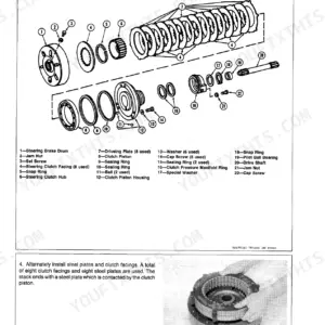 John Deere 450E Crawler Bulldozer, 455E Crawler Loader exploded view of steering clutch, axle shaft, and reduction gears.
