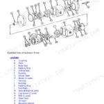 John Deere 5055E, 5065E, 5075E hydraulic pump exploded view diagram with component legend for assembly procedure.