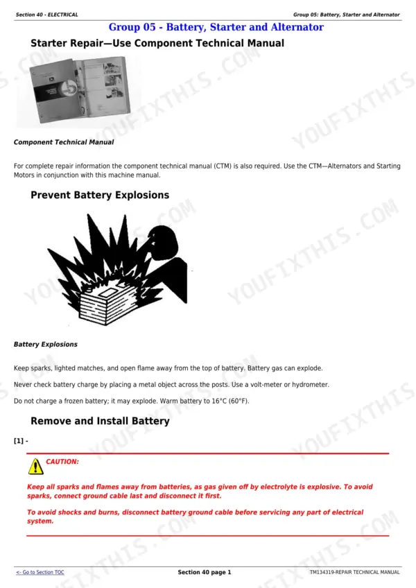 John Deere 5085M-5115ML Repair Technical Manual - Electrical: Battery, Starter and Alternator