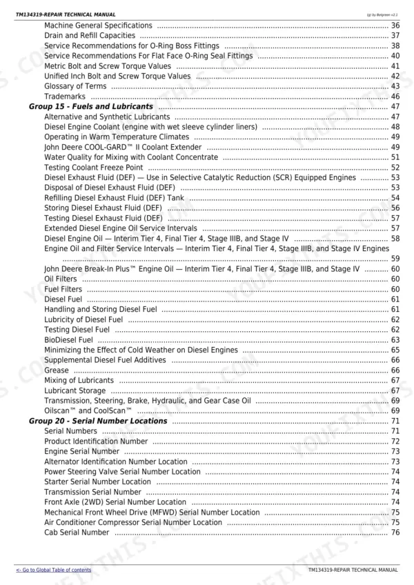 John Deere 5085M-5115ML Repair Technical Manual - General Information and Torque Values