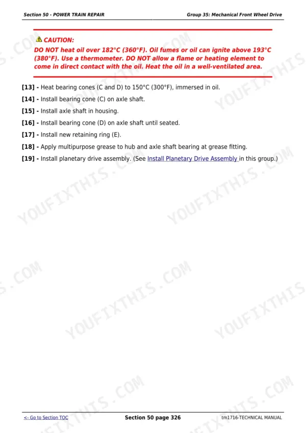 John Deere 5210 diagnostic and repair technical manual - Power Train Repair, Section 50 - POWER TRAIN REPAIR