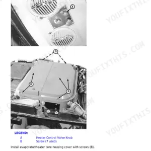 John Deere 5325N, 5425N, 5525N dealer-fabricated tools with evaporator and heater core housing installation.