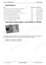 John Deere 5325N, 5425N, 5525N engine specifications table with flywheel housing to clutch torque values.