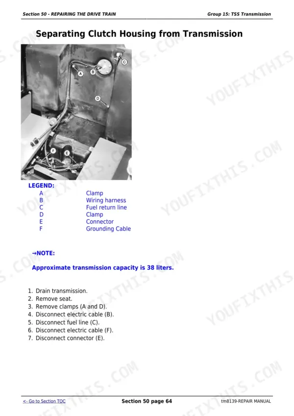 John Deere 5403, 5600, 5603, 5605, 5700, 5705 procedure for separating clutch housing from transmission.