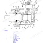 John Deere 5415, 5615, 5715 exploded view diagram of the MFWD drop gearbox assembly with labeled component legend.