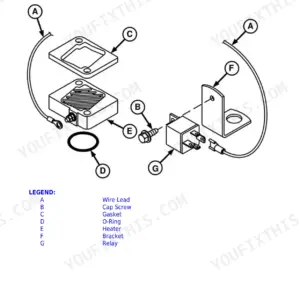 John Deere 6100D, 6110D, 6115D, 6125D, 6130D, 6140D exploded view diagram of manifold heater, relay, and components.