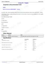 John Deere 6105E, 6120E, 6135E engine repair manual page listing essential tools, materials, and torque specifications.
