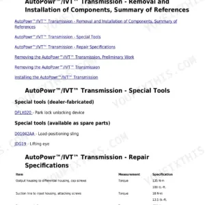John Deere 6105R, 6115R, 6125R, 6130R AutoPowr/IVT transmission removal and installation of components.