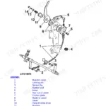 John Deere 6110E, 6125E, 6415, 6615, 6615 Classic exploded view diagram of the speed control link and throttle assembly.