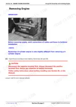 john-deere-6110e-to-6615-tractor-repair-manual-tm800419-procedures-60.webp John Deere 6110E, 6125E, 6415, 6615, 6615 Classic engine removal procedure showing battery terminal disconnection steps.