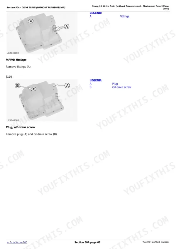 John Deere 6110R repair manual - Drive Train (Without Transmission), Section 50A - DRIVE TRAIN (WITHOUT TRANSMISSION)
