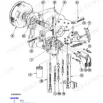 John Deere 6405, 6605 exploded view of PermaClutch II transmission components, including PTO, pump, and valve assembly.