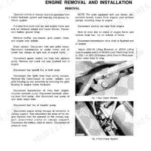 John Deere 644-B, John Deere 644-B engine removal procedure with photos of rear and front engine mounting brackets.